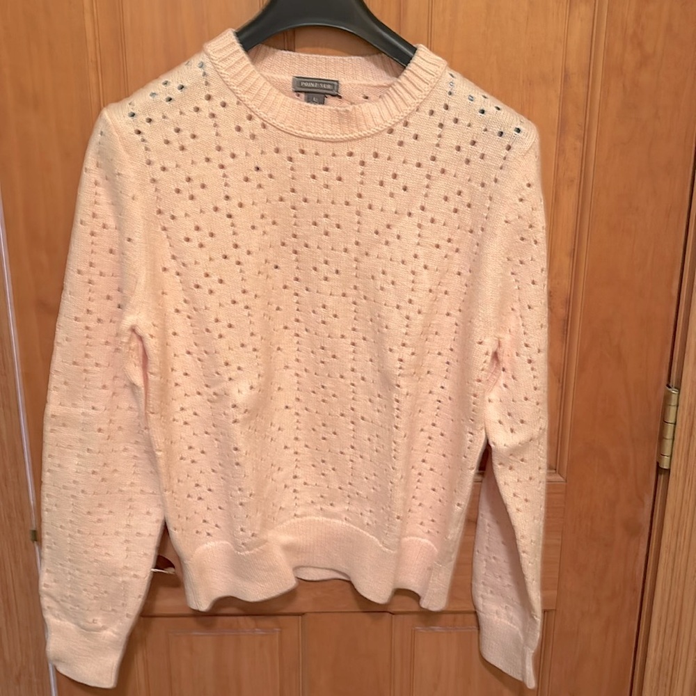 Light pink sweater by J Crew in size L. 100% cotton.